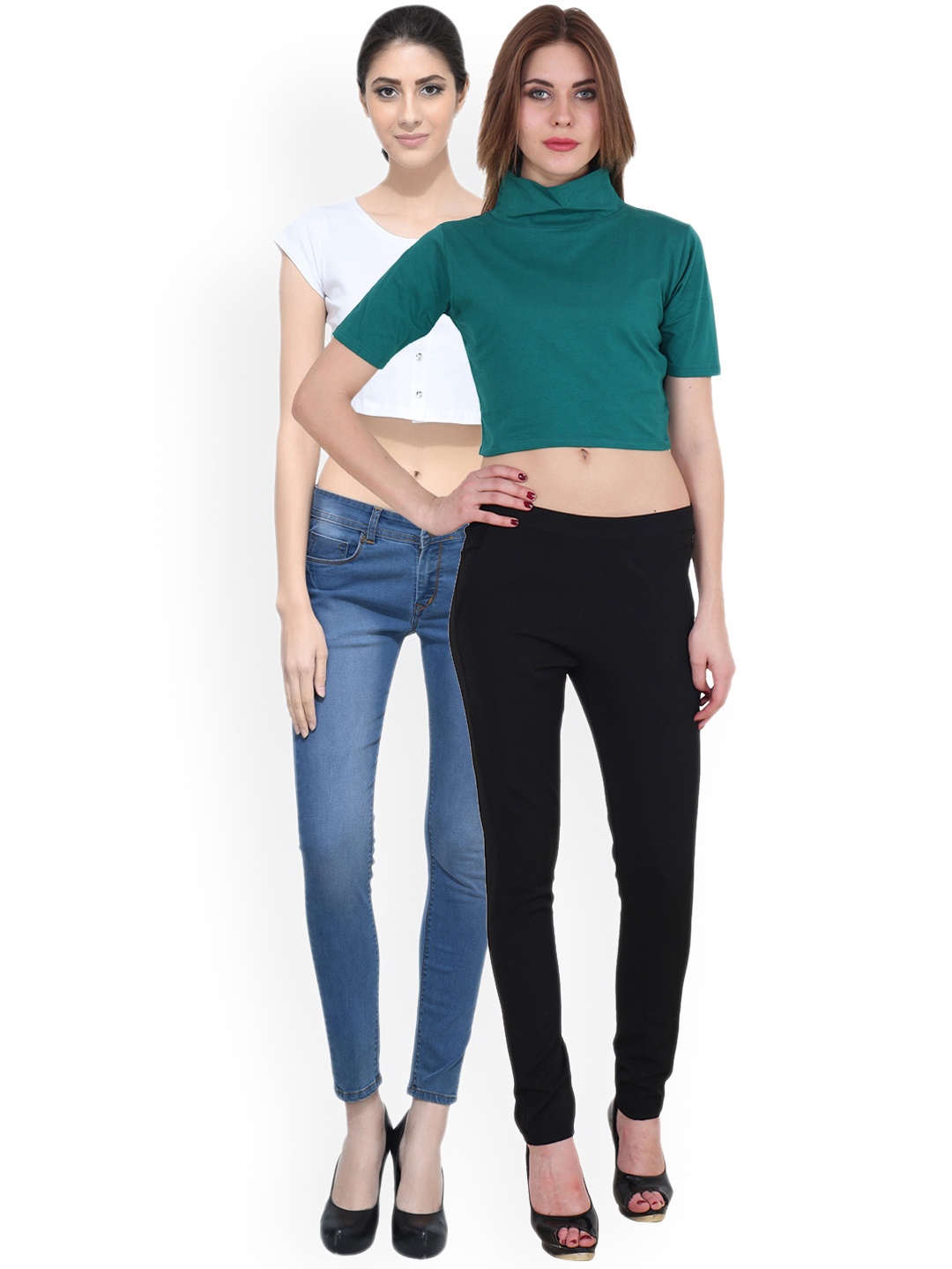 

SCORPIUS Women Pack of 2 Solid Crop Pure Cotton Tops, White