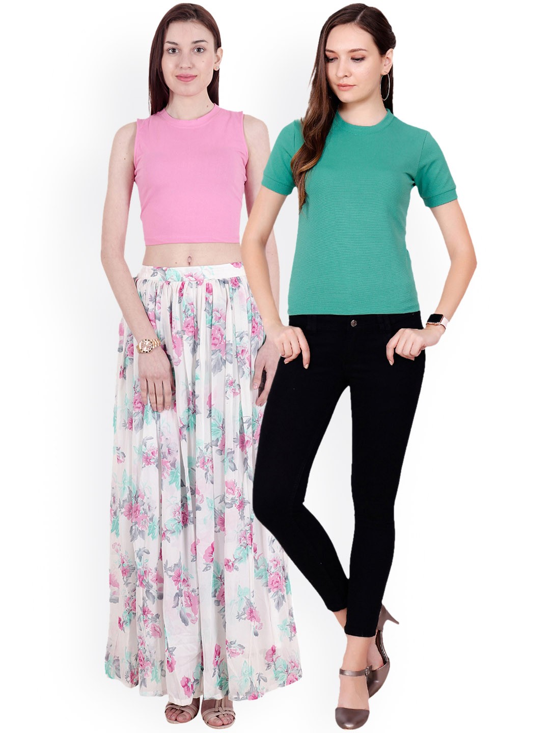 

SCORPIUS Women Pack of 2 Solid Tops, Green