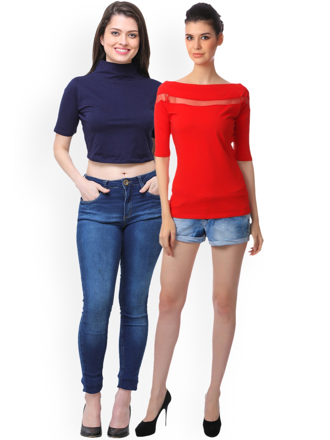 

SCORPIUS Women Pack of 2 Solid Tops, Red