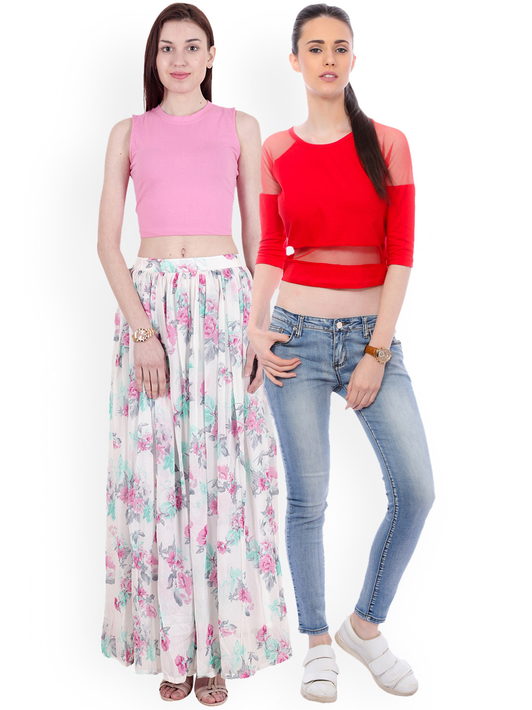 

SCORPIUS Women Pack of 2 Solid Crop Pure Cotton Tops, Red
