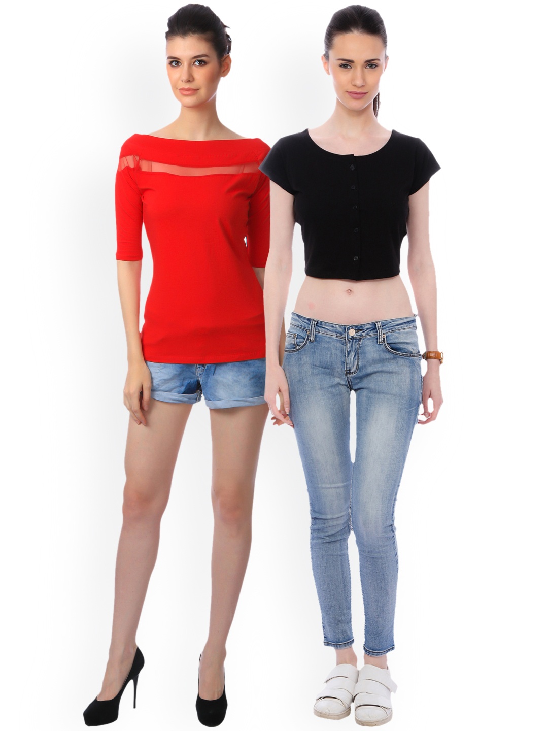 

SCORPIUS Women Pack of 2 Solid Tops, Red