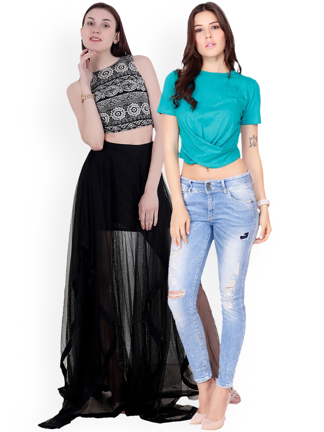 SCORPIUS Women Pack of 2 Crop Tops, Blue