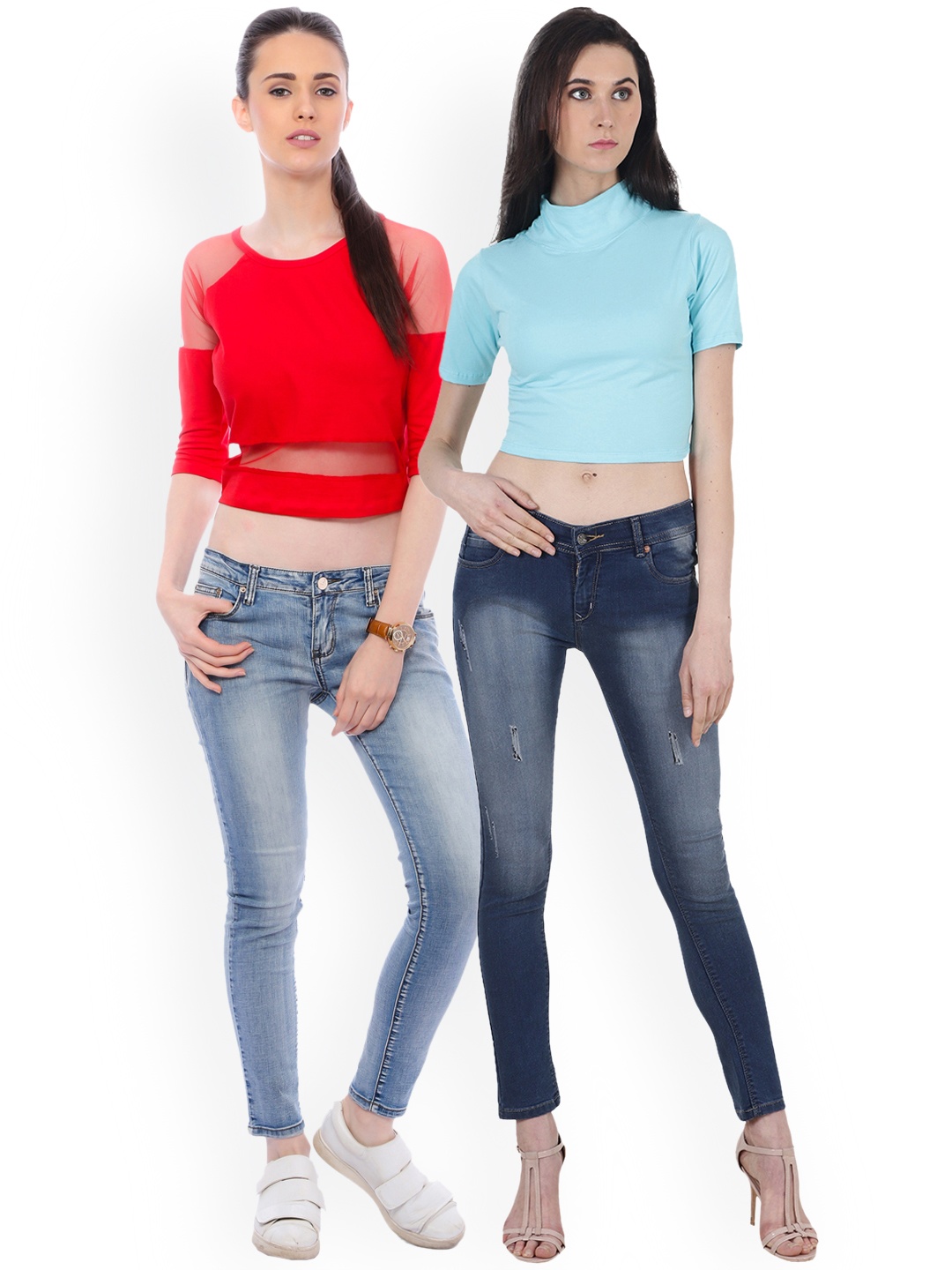 

SCORPIUS Women Pack of 2 Solid Crop Tops, Blue