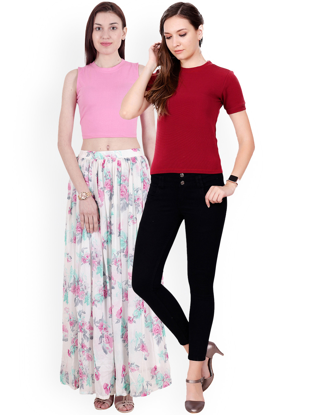 

SCORPIUS Women Pack of 2 Pure Cotton Tops, Pink