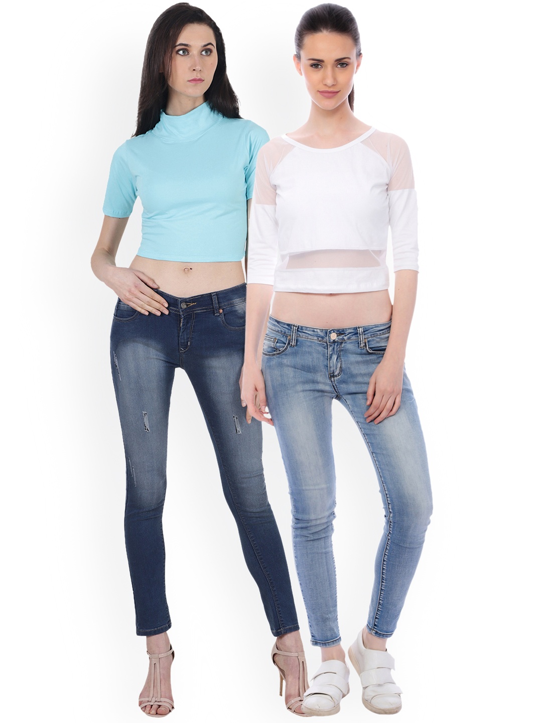 

SCORPIUS Women Pack of 2 Solid Crop Tops, White