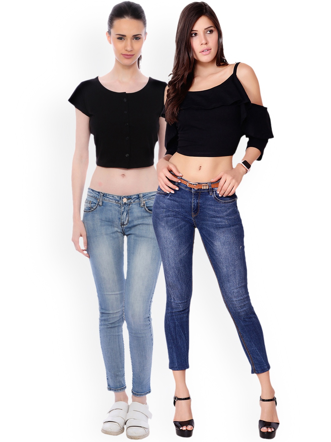 

SCORPIUS Women Pack of 2 Black Solid Crop Tops