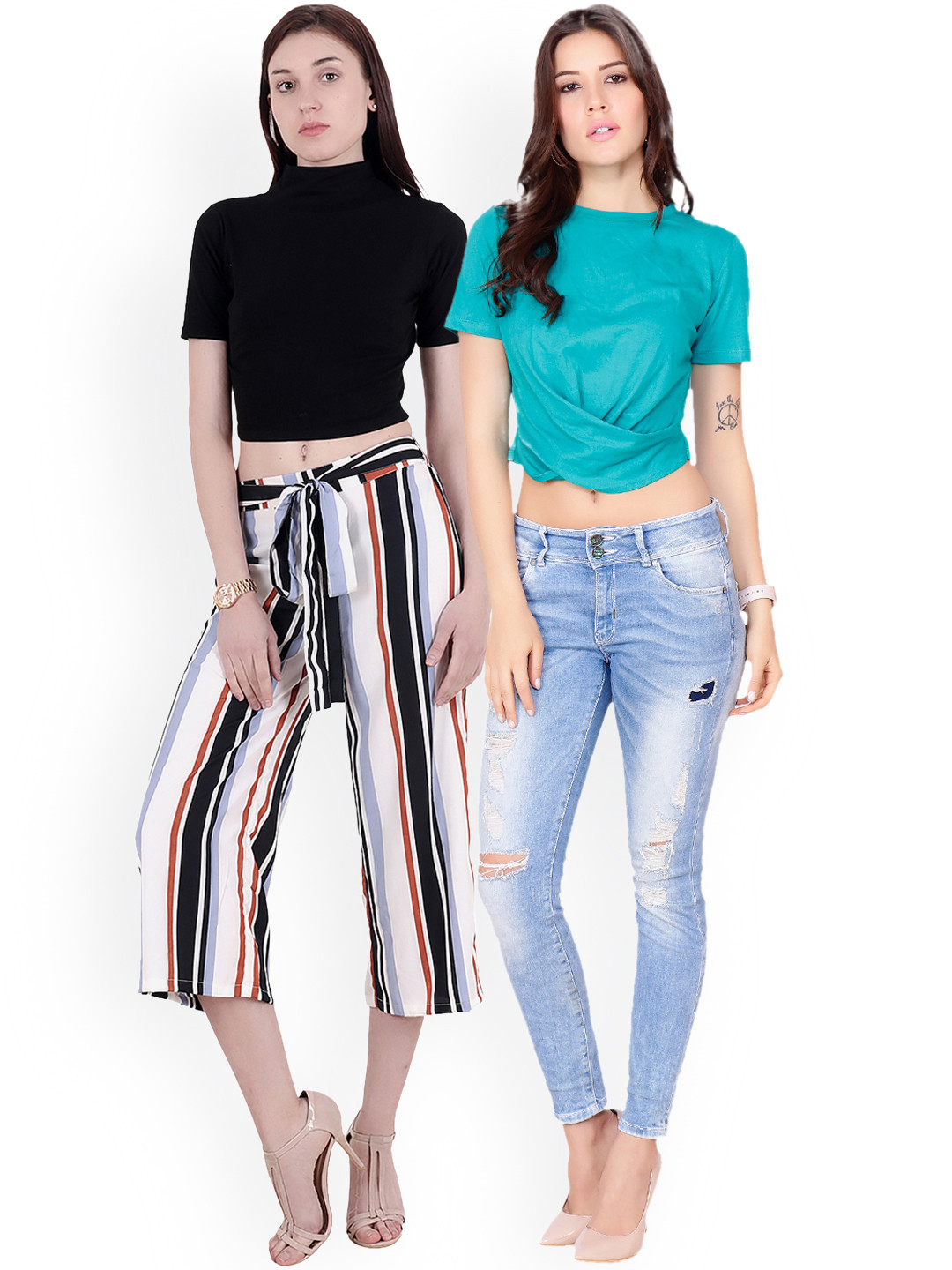 

SCORPIUS Women Pack of 2 Solid Crop Tops, Blue