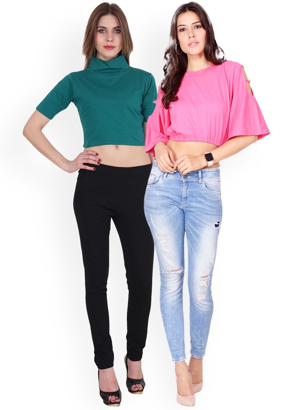 

SCORPIUS Women Pack of 2 Solid Crop Tops, Pink