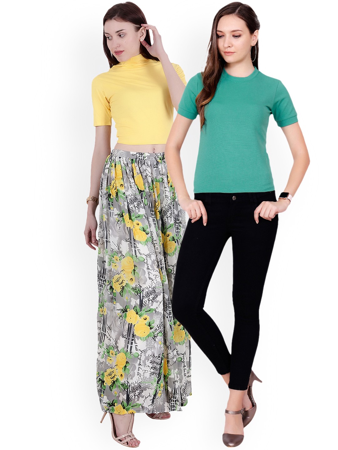 

SCORPIUS Women Pack of 2 Solid Tops, Yellow