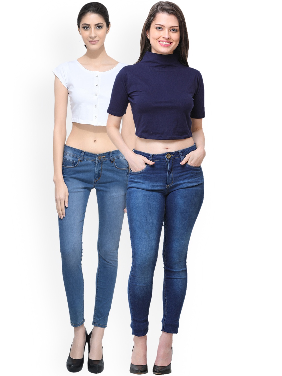 

SCORPIUS Women Pack of 2 Crop Pure Cotton Tops, White