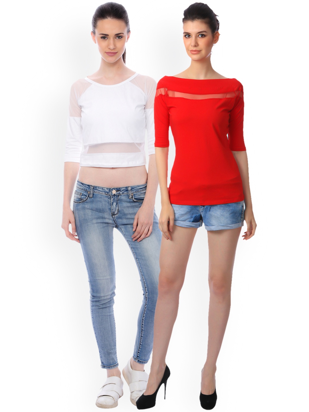 

SCORPIUS Women Pack of 2 Pure Cotton Tops, White
