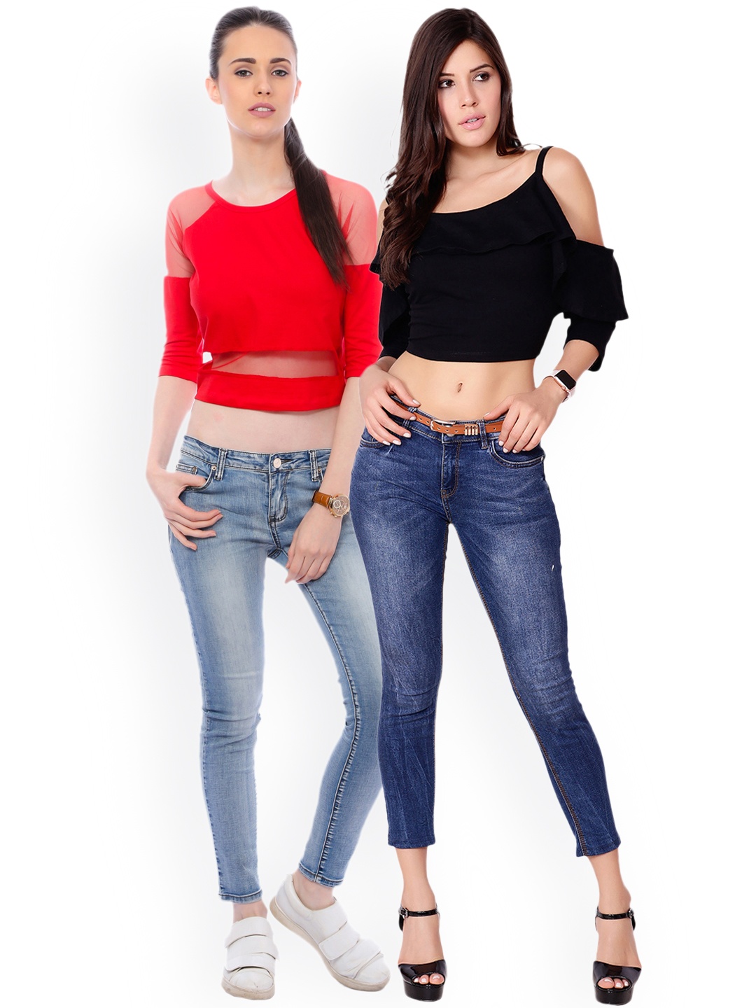 

SCORPIUS Women Pack of 2 Solid Crop Pure Cotton Tops, Red