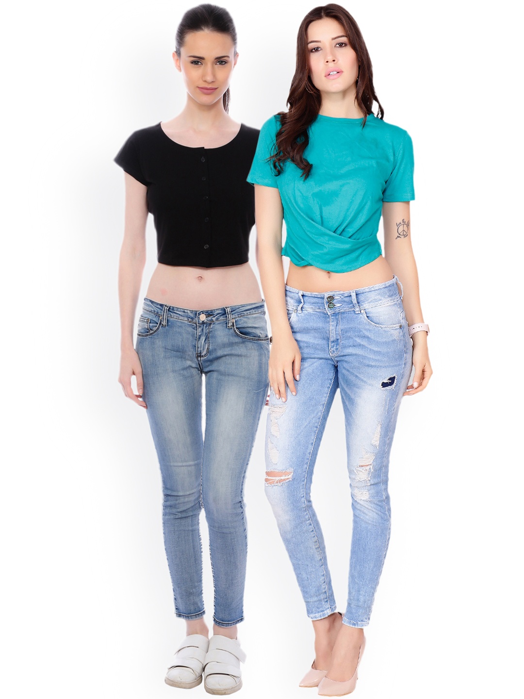 

SCORPIUS Women Pack of 2 Solid Crop Tops, Blue