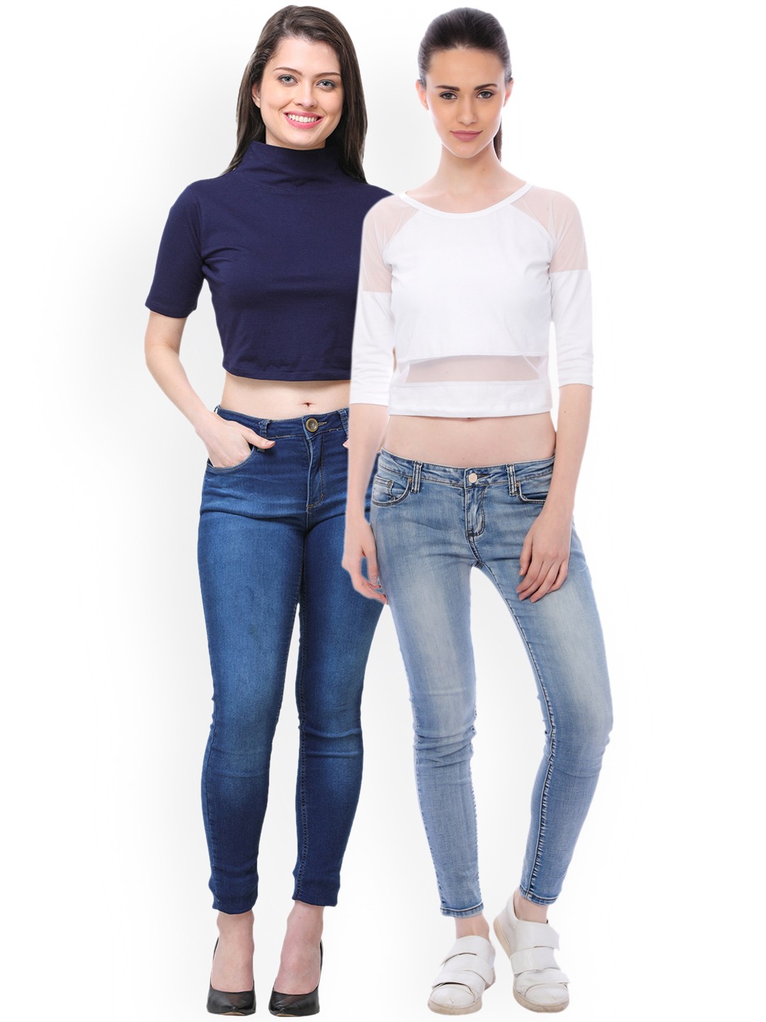 

Scorpius Women Pack of 2 Solid Crop Pure Cotton Tops, White