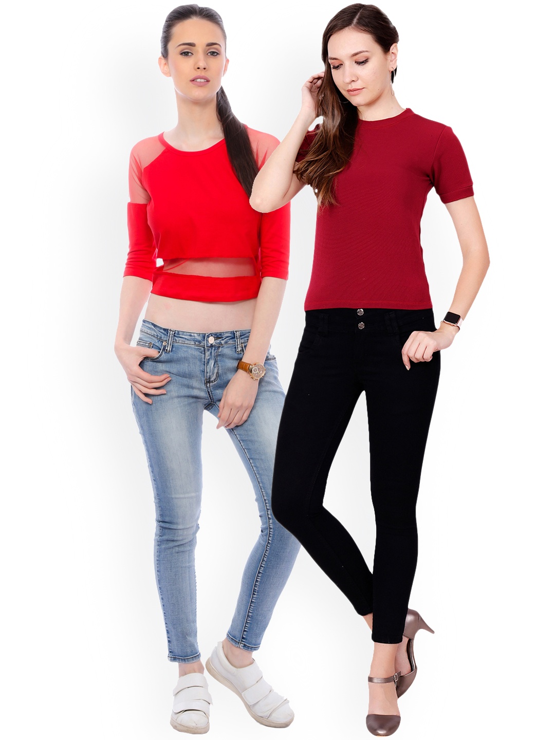 

Scorpius Women Pack of 2 Solid Pure Cotton Tops, Red