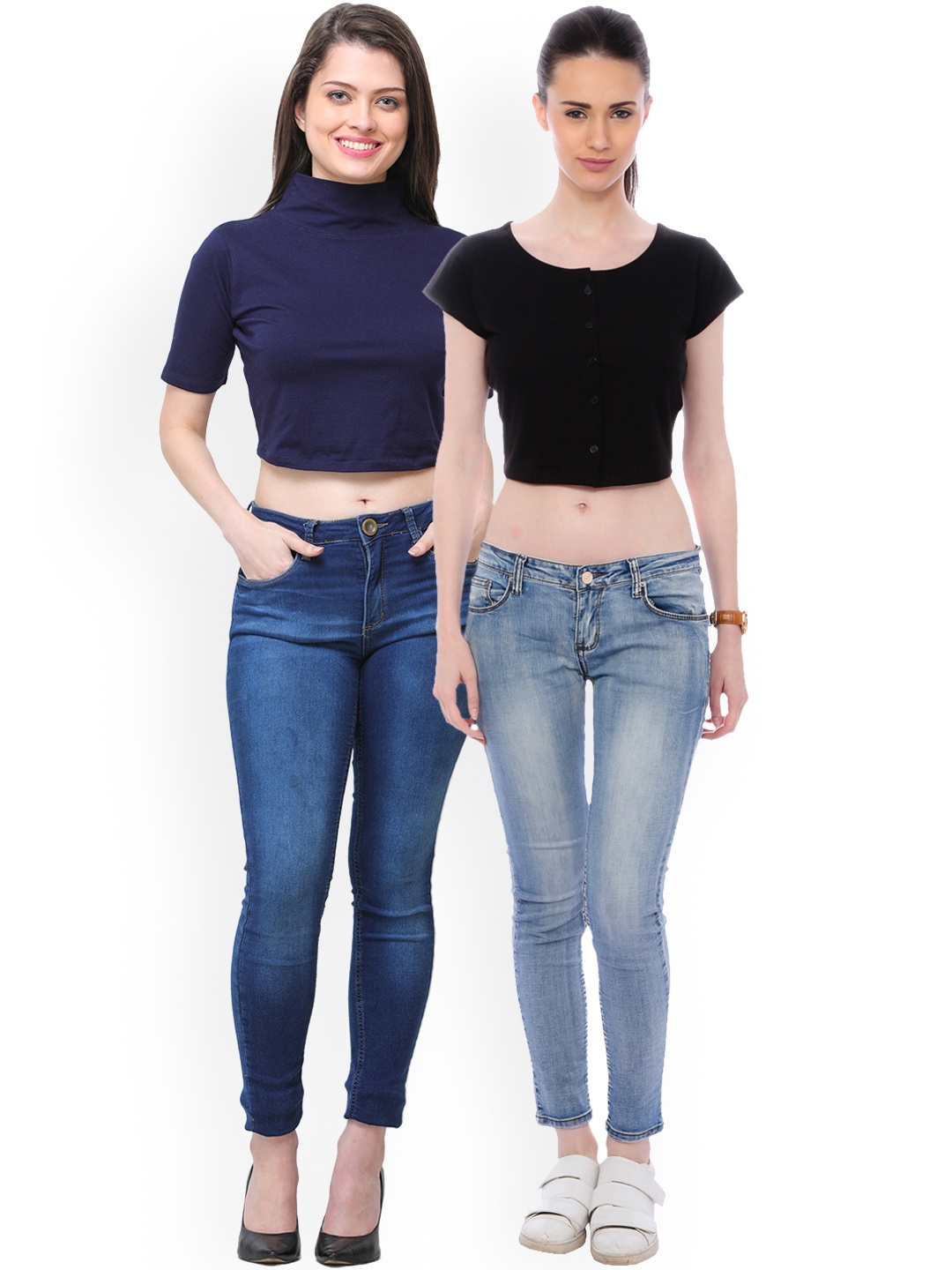 

Scorpius Women Pack of 2 Crop Pure Cotton Tops, Black