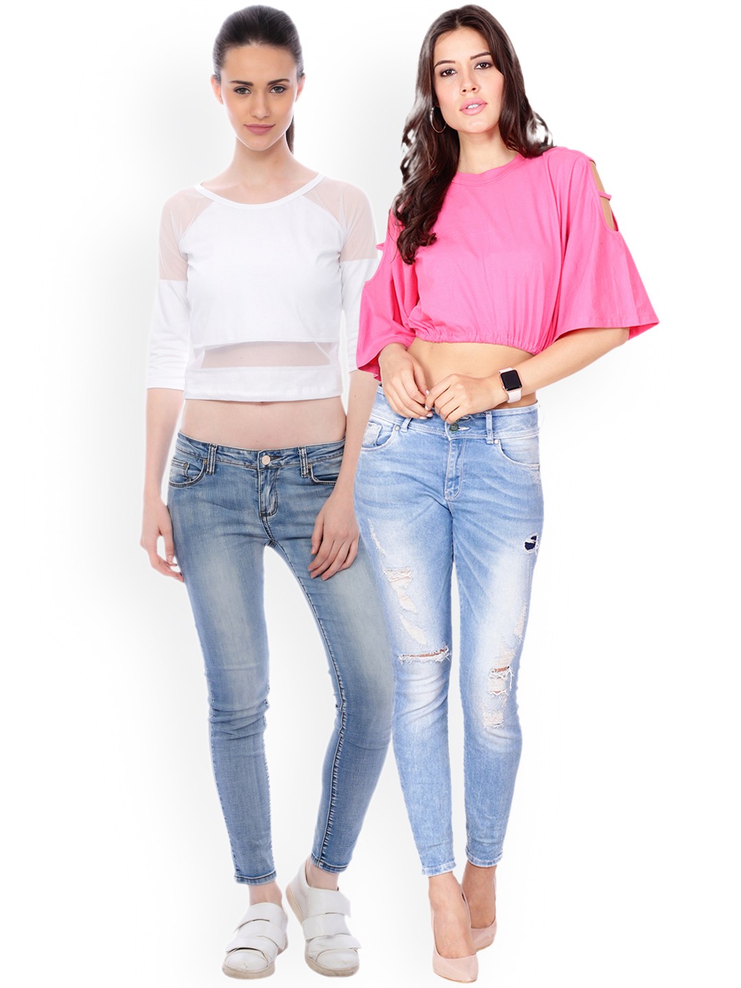 

Scorpius Women Pack of 2 Crop Pure Cotton Tops, White