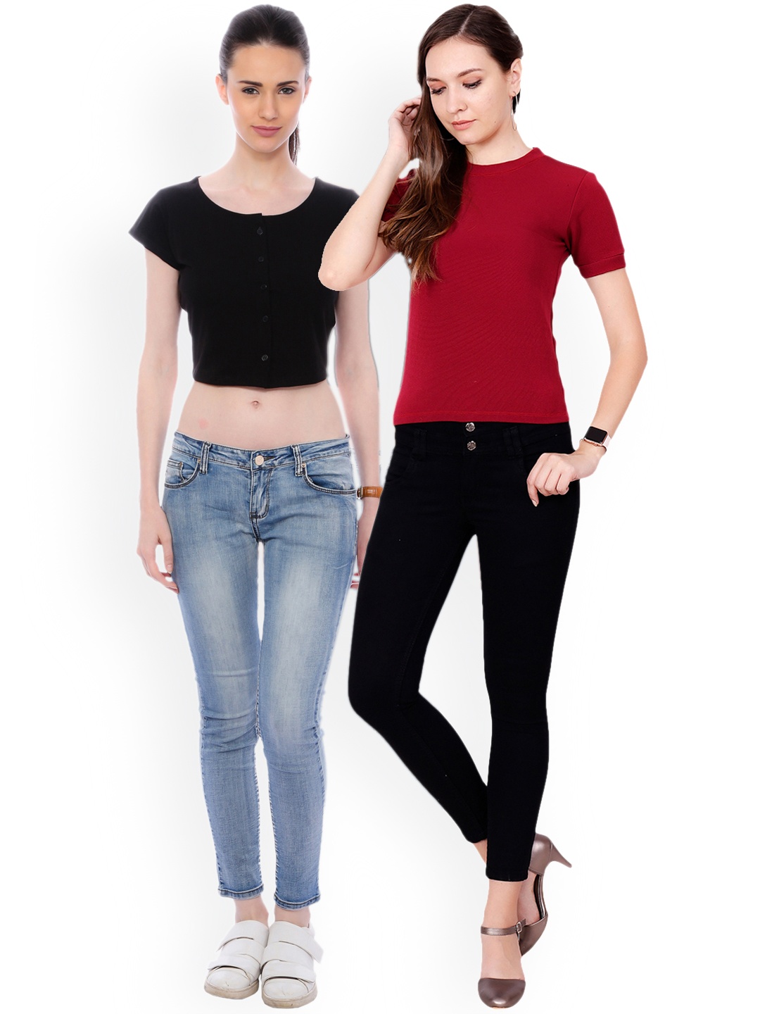 Scorpius Women Pack of 2 Solid Pure Cotton Tops, Black