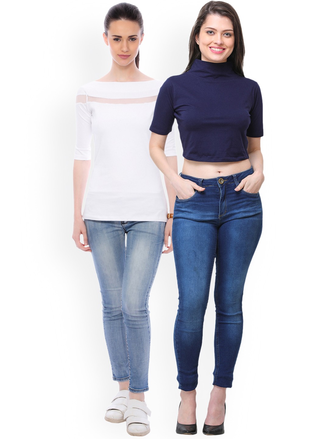 

Scorpius Women Pack of 2 Solid Pure Cotton Tops, White