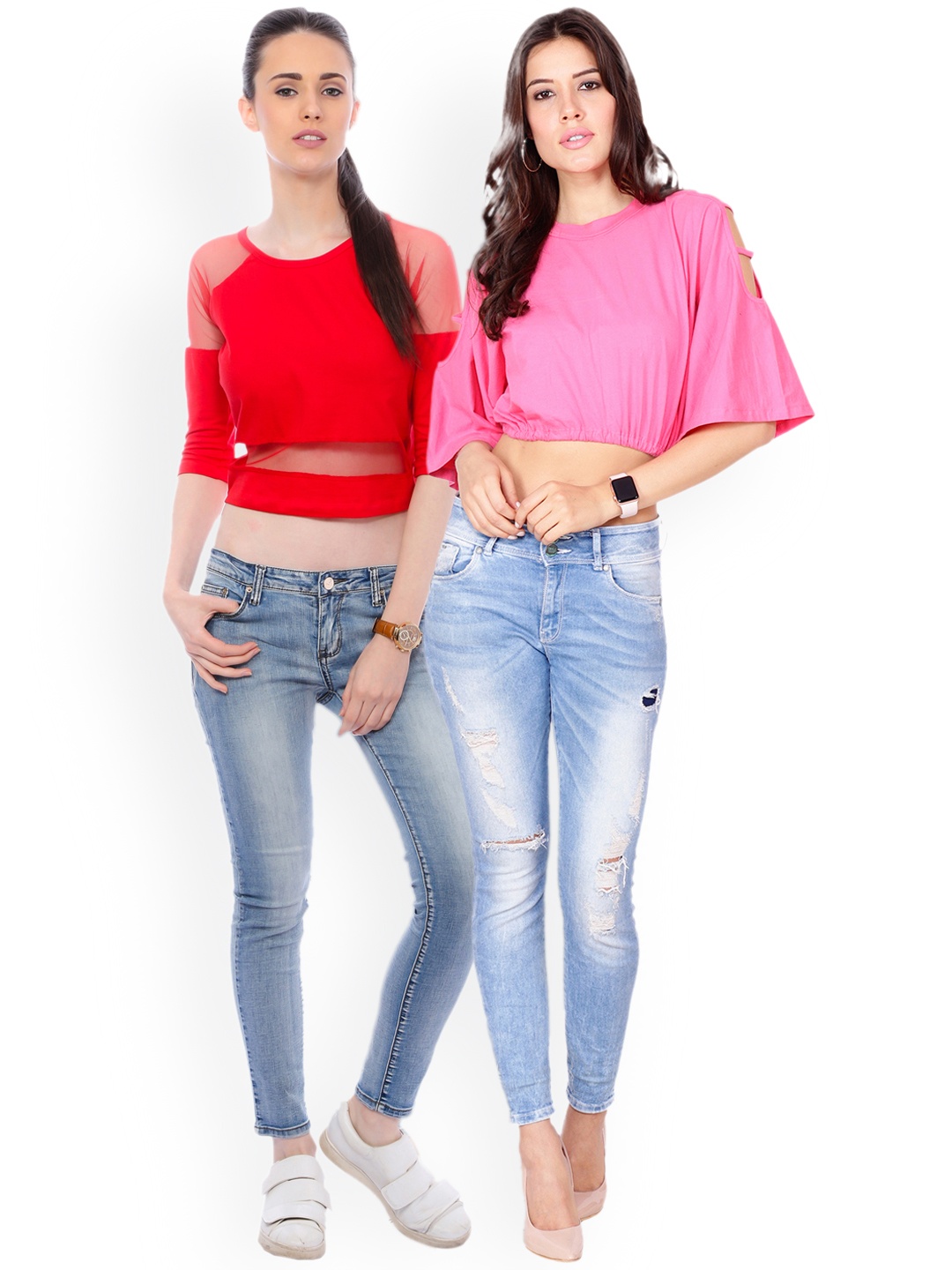 

Scorpius Women Pack of 2 Crop Pure Cotton Tops, Red