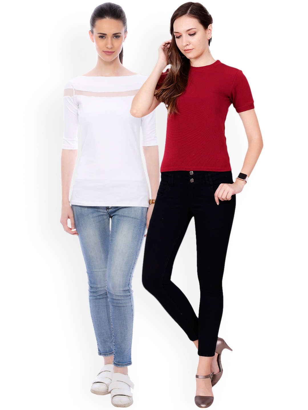 

Scorpius Women Pack of 2 Solid Pure Cotton Tops, White