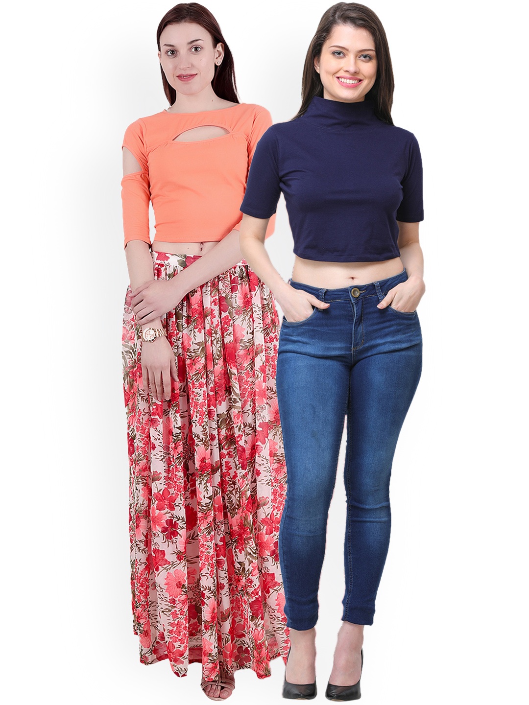 Scorpius Women Pack of 2 Crop Tops, Orange