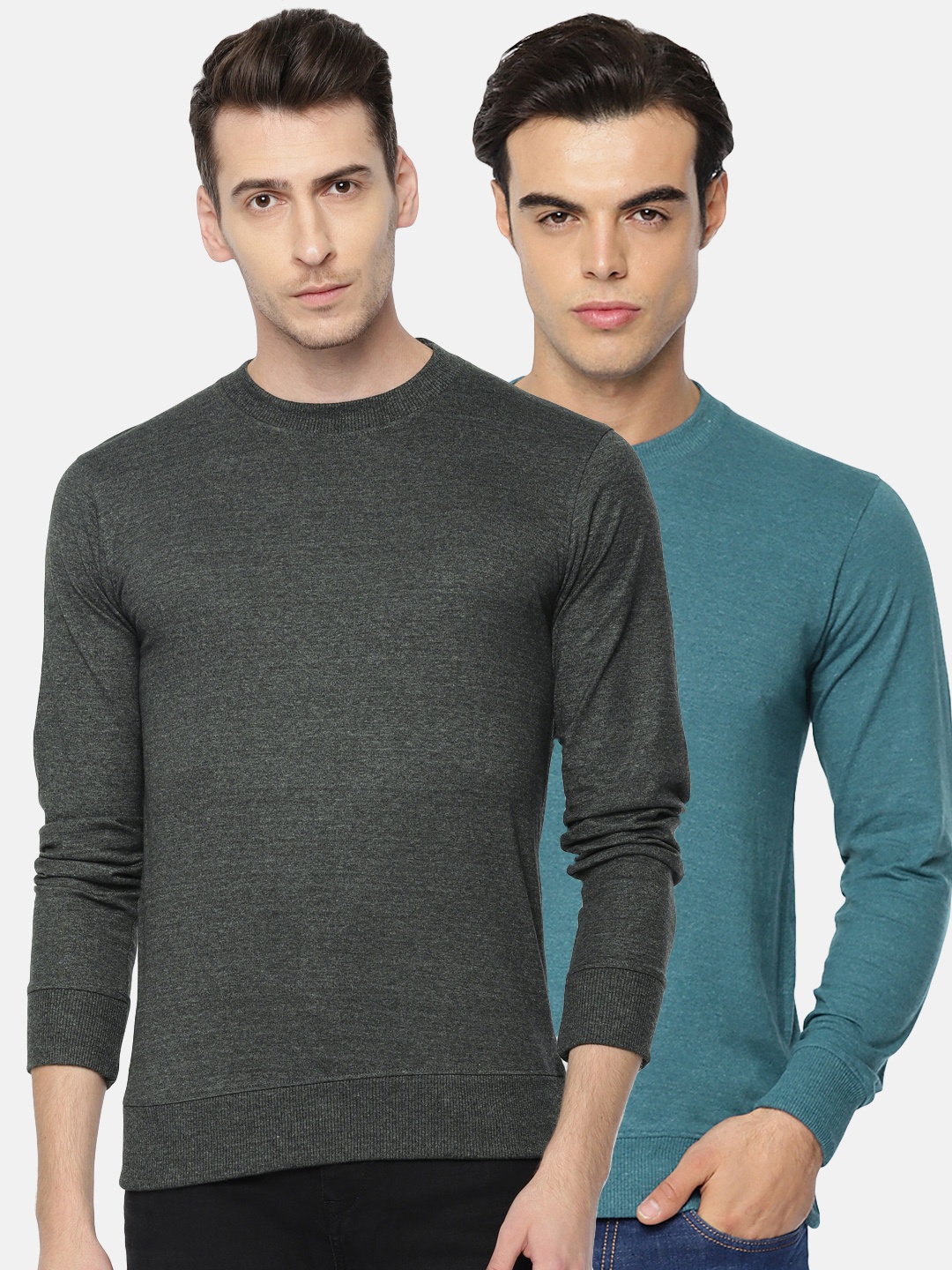 

ARISE Men Pack of 2 Solid T-shirts, Charcoal