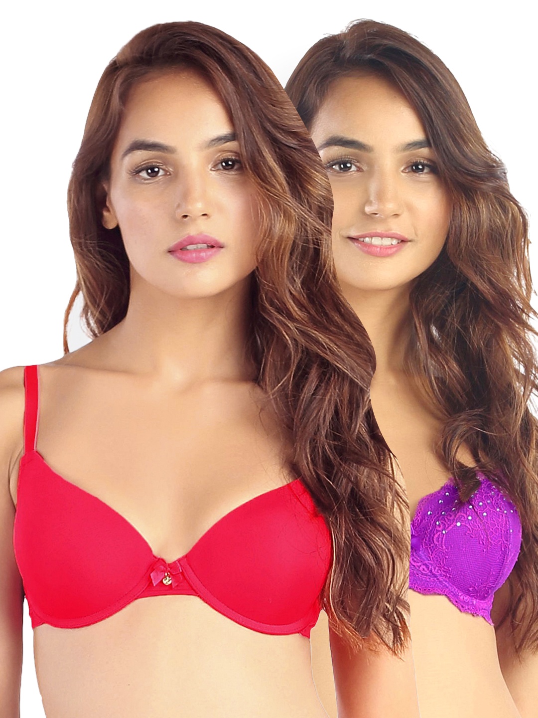 

Candyskin Heavily Padded and Demi Bra Combo CS04-9Black- CS05APink Pack of 2, Purple