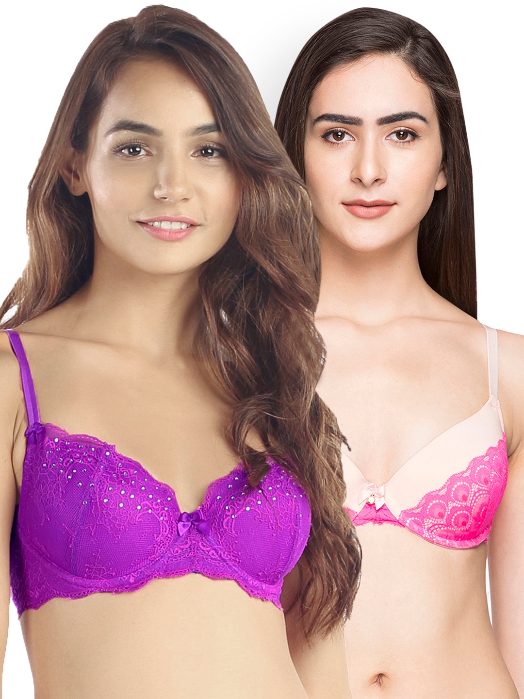 

Candyskin Heavily Padded and Demi Bra Combo CS04Purple- CS05ABlush With Pink Pack of 2, Peach