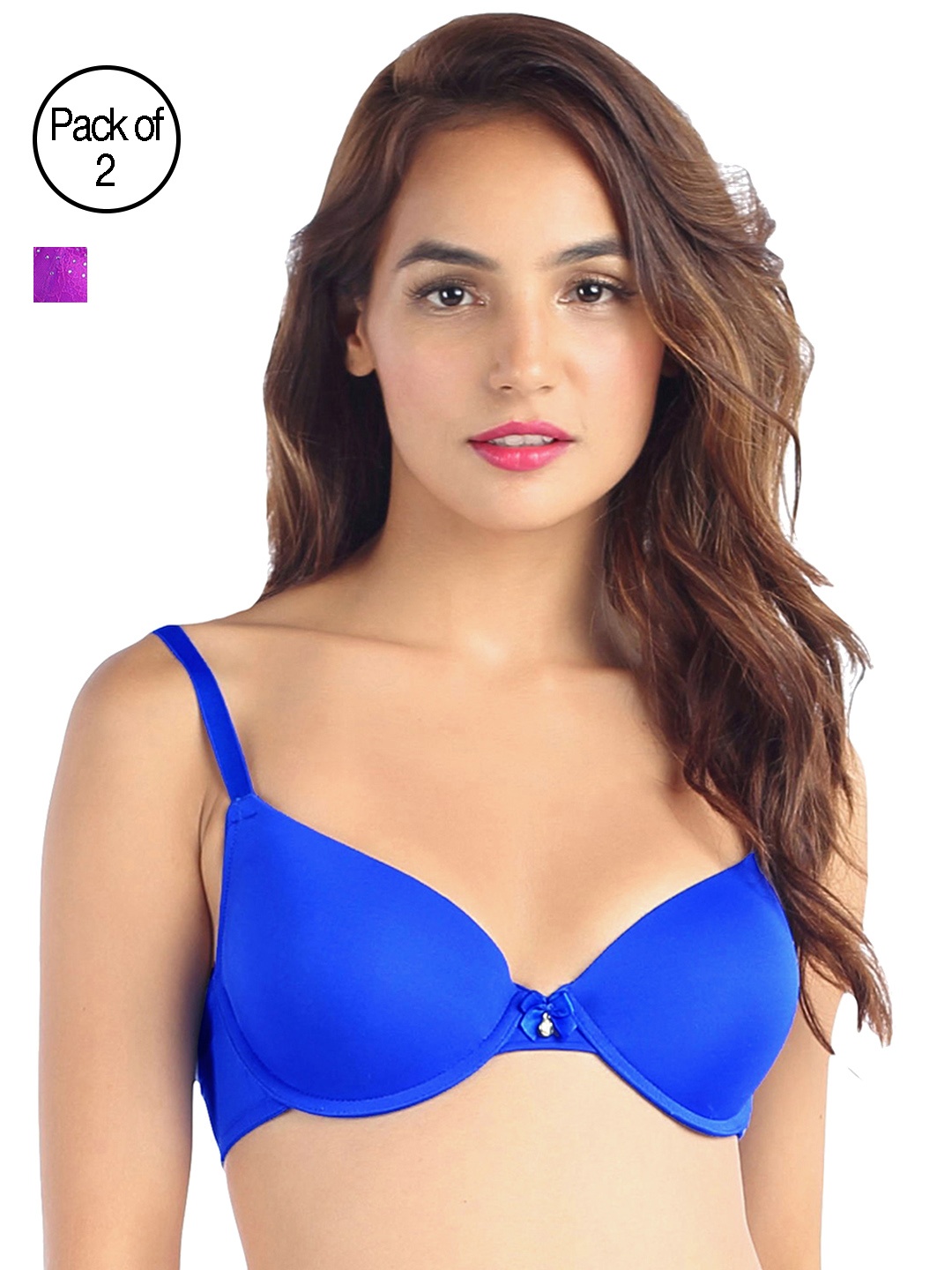 

Candyskin Heavily Padded and Demi Bra Combo CS04-9Black- CS05APink Pack of 2, Purple