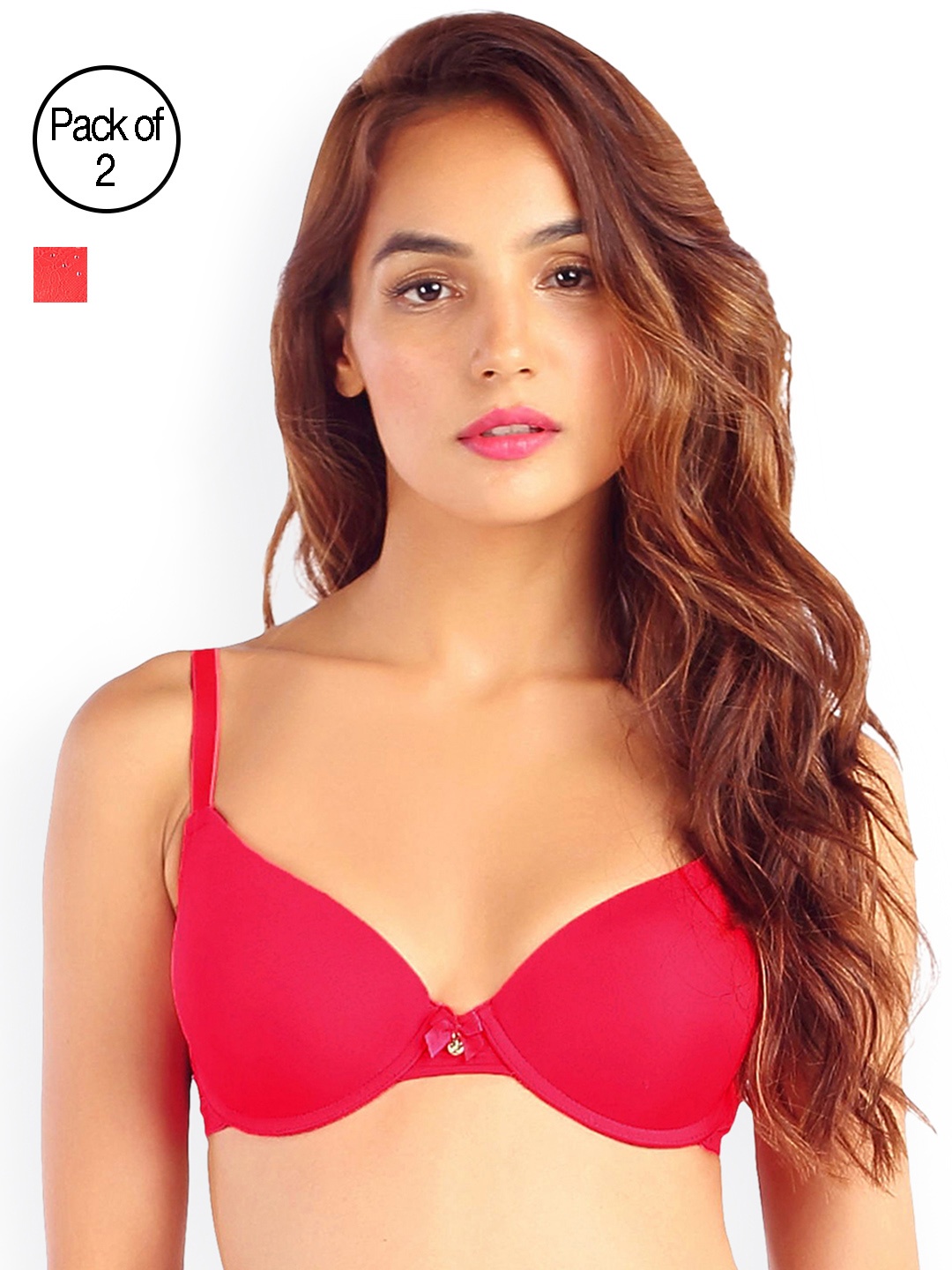 

Candyskin Heavily Padded and Demi Bra Combo CS04-9Black- CS05APink Pack of 2, Red