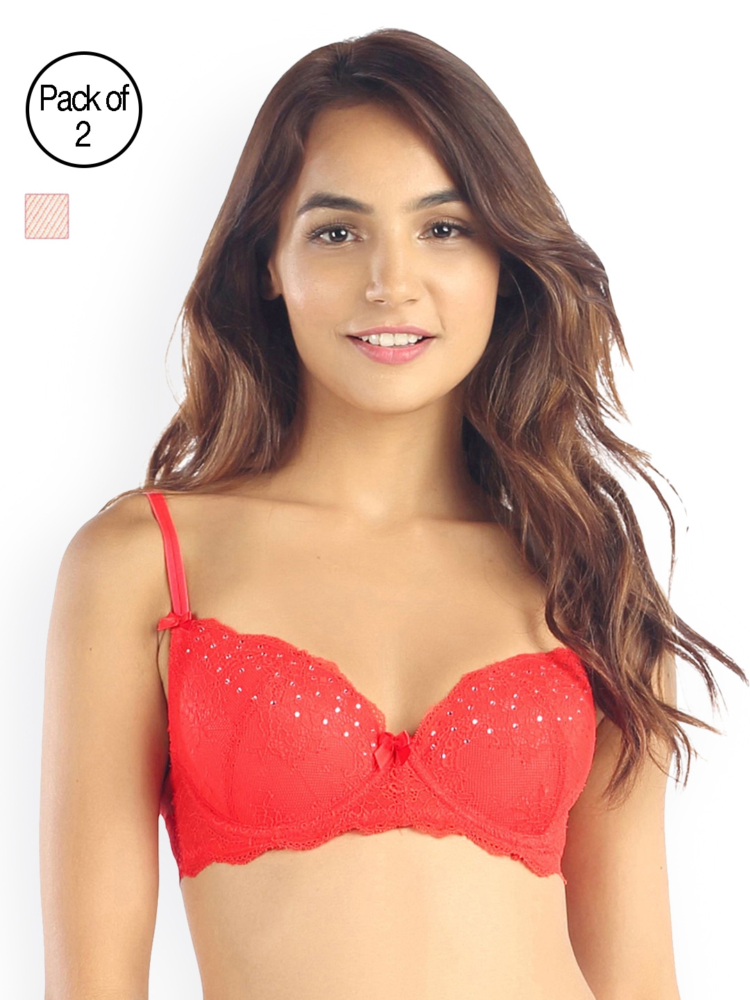 

Candyskin Heavily Padded and Demi Bra Combo CS04-9Black- CS05APink Pack of 2, Red