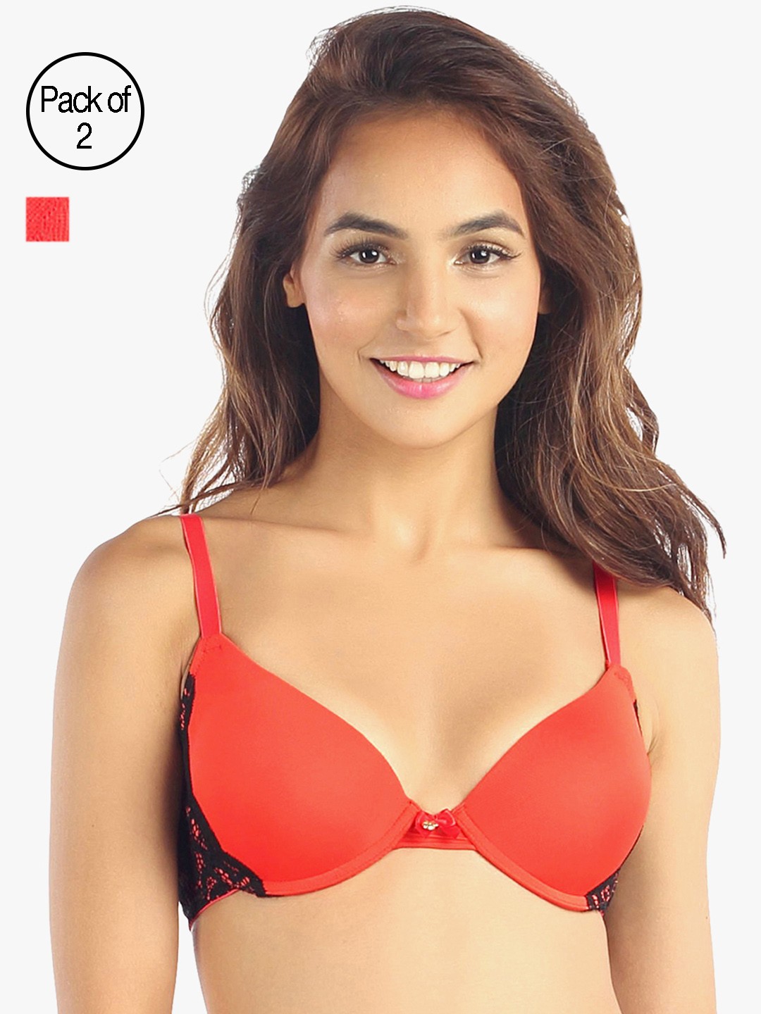 

Candyskin Heavily Padded and Demi Bra Combo CS04-9Black- CS05APink Pack of 2, Red