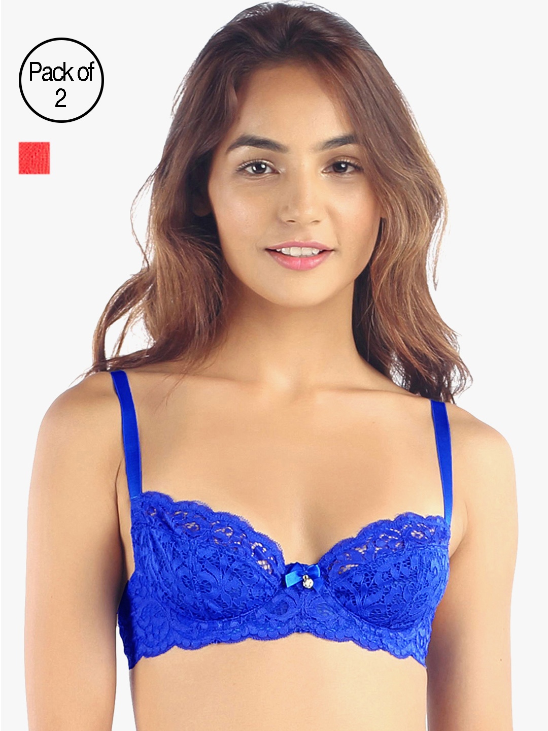 

Candyskin Demi Bra Combo CS04Red- CS08Blue Pack of 2, Red
