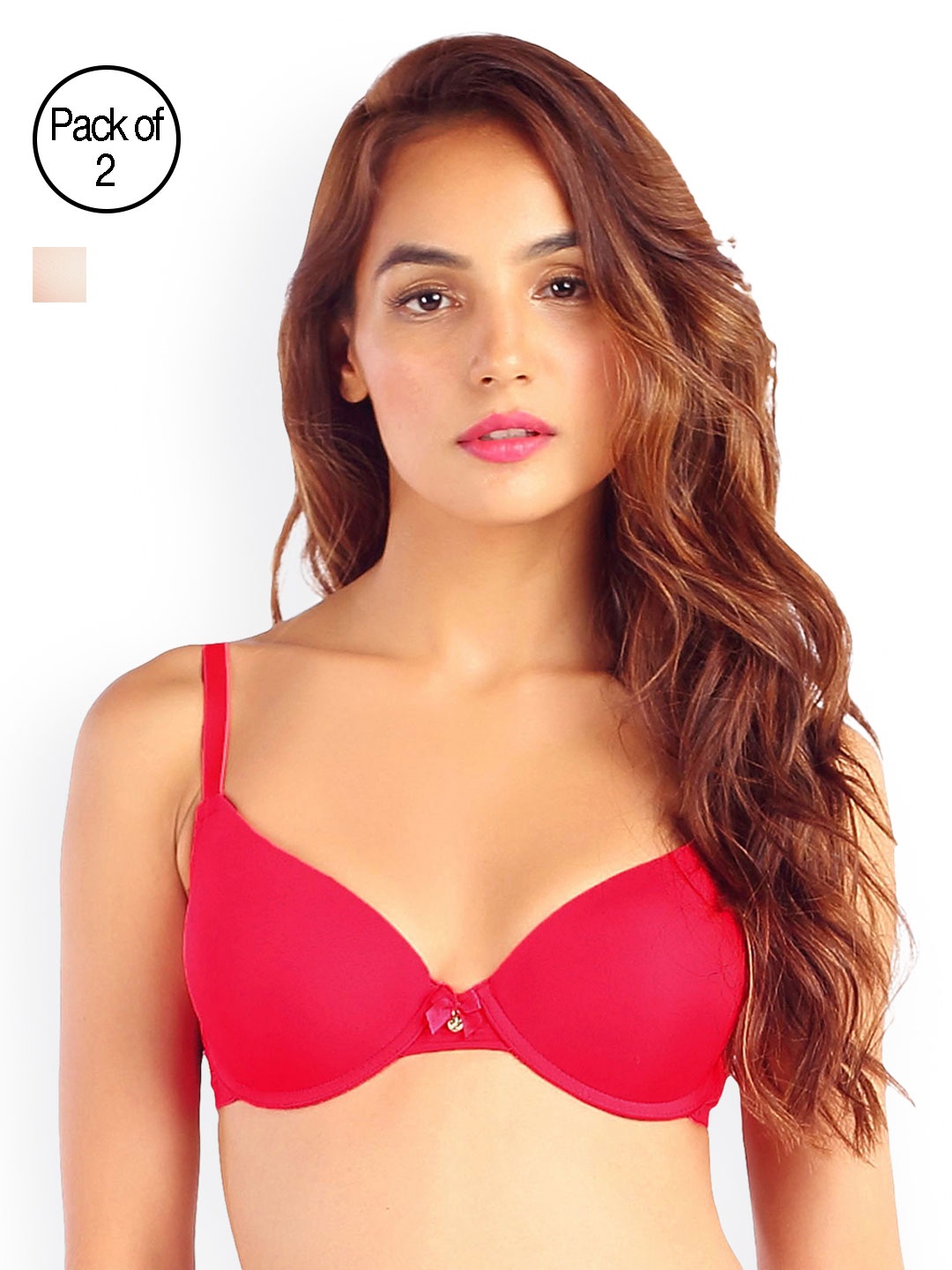 

Candyskin Heavily Padded and Demi Bra Combo CS04-9Black- CS05APink Pack of 2, Red