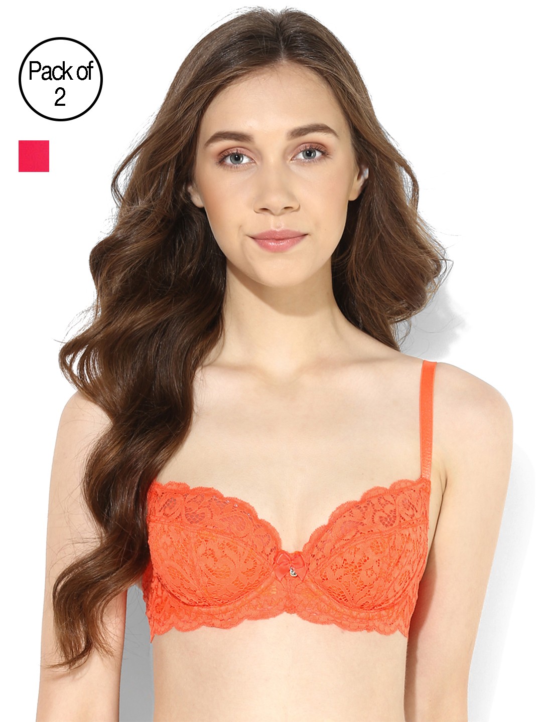 

Candyskin Heavily Padded and Demi Bra Combo CS04-9Black- CS05APink Pack of 2, Orange
