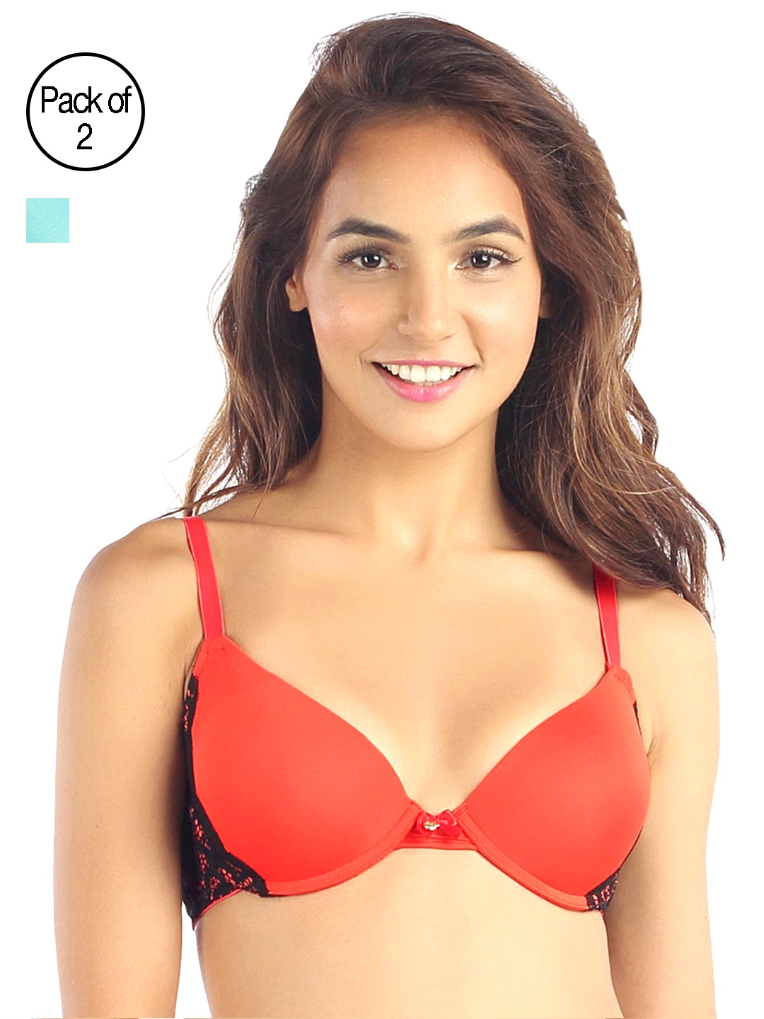 

Candyskin Heavily Padded and Demi Bra Combo CS04-9Black- CS05APink Pack of 2, Red