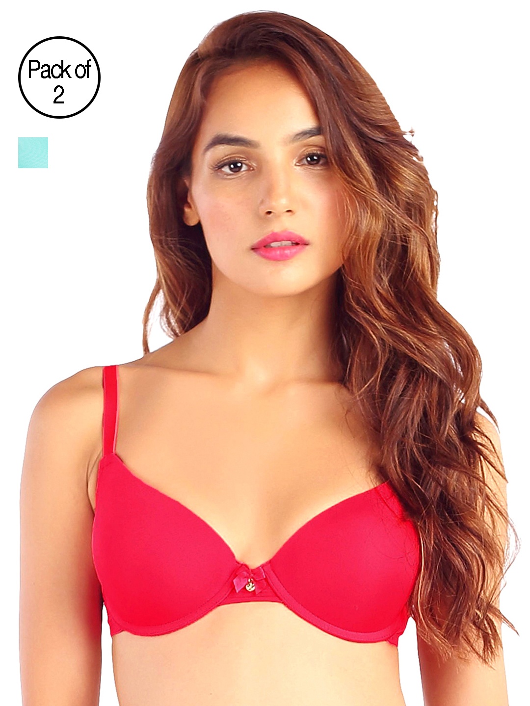 

Candyskin Heavily Padded Push up Bra Combo CS01Red- CS02Teal With Black Pack of 2, Red