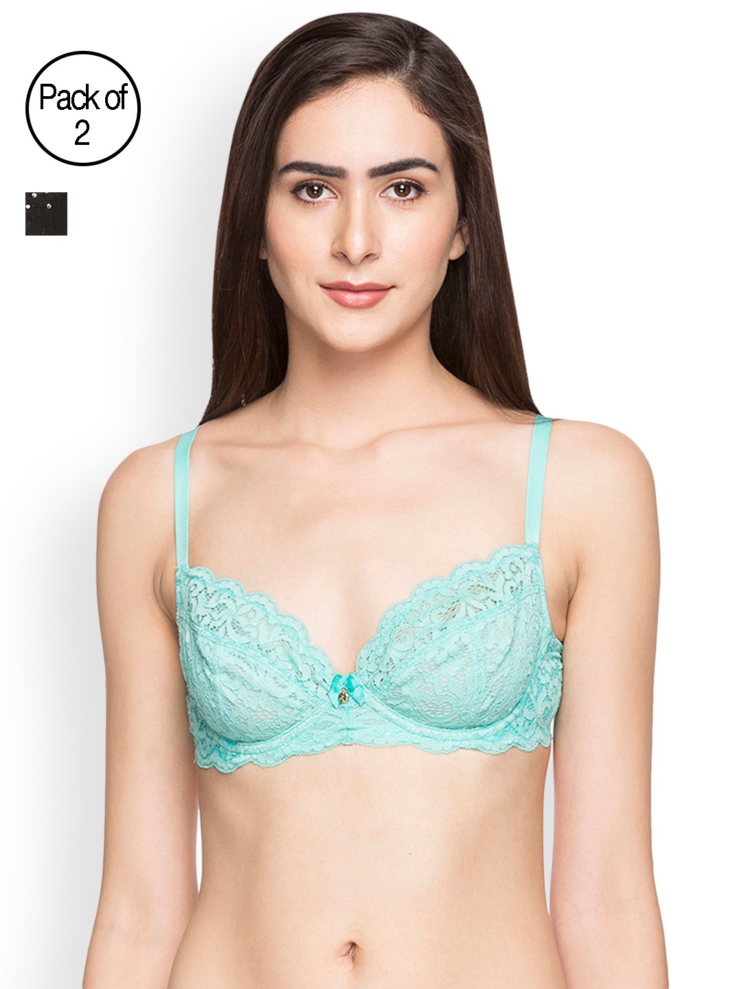 

Candyskin Demi Bra Combo CS04-9Black- CS08Teal Pack of 2, Black