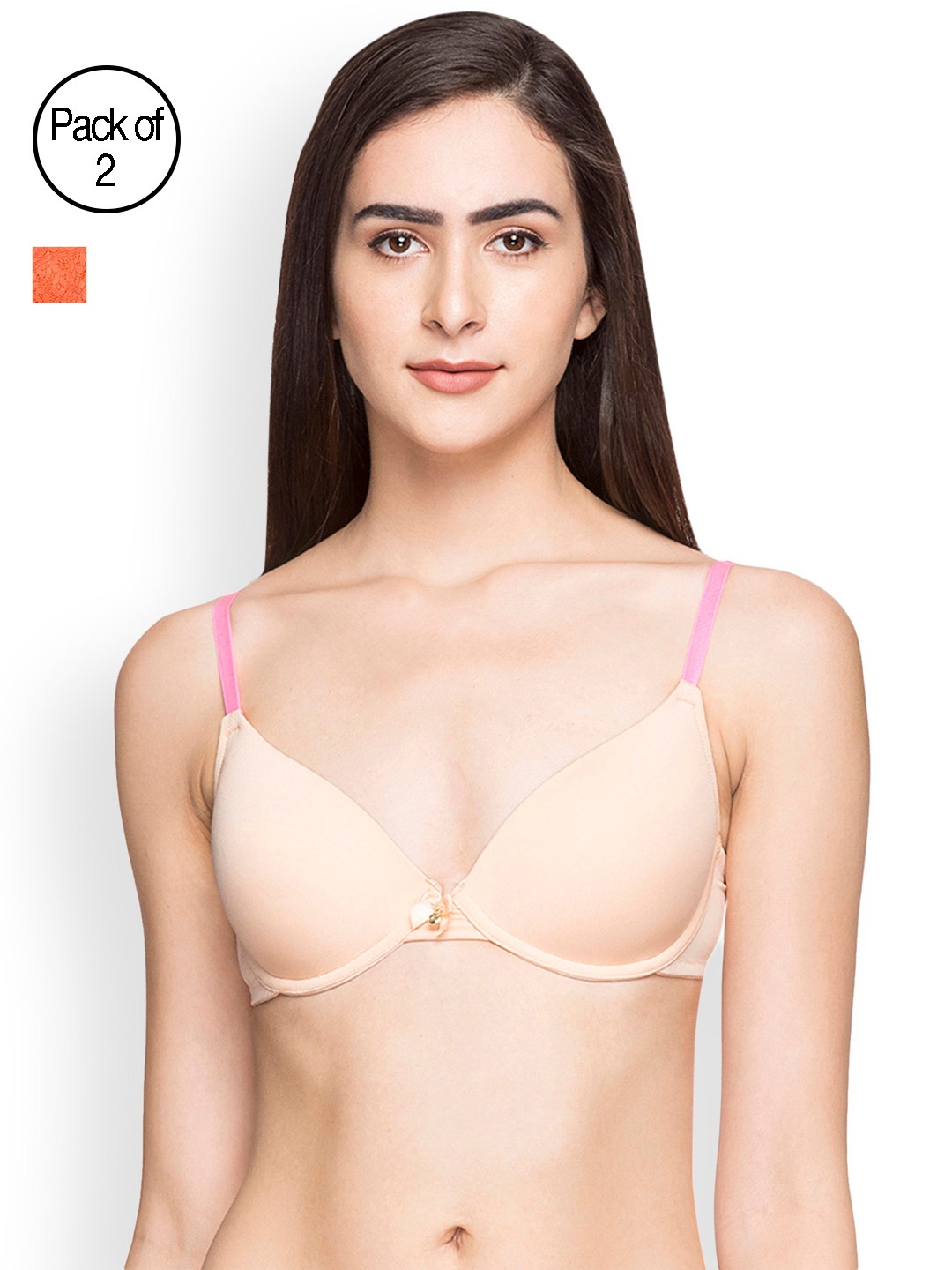 

Candyskin Pack of 2 Heavily Padded and Demi Bra Combo CS04-9Black- CS05APink, Orange