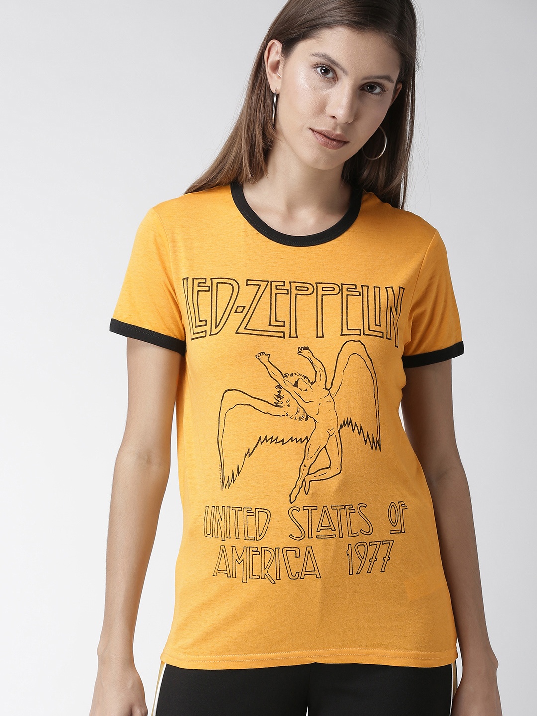 

FOREVER 21 Women Mustard Printed Round Neck T-shirt