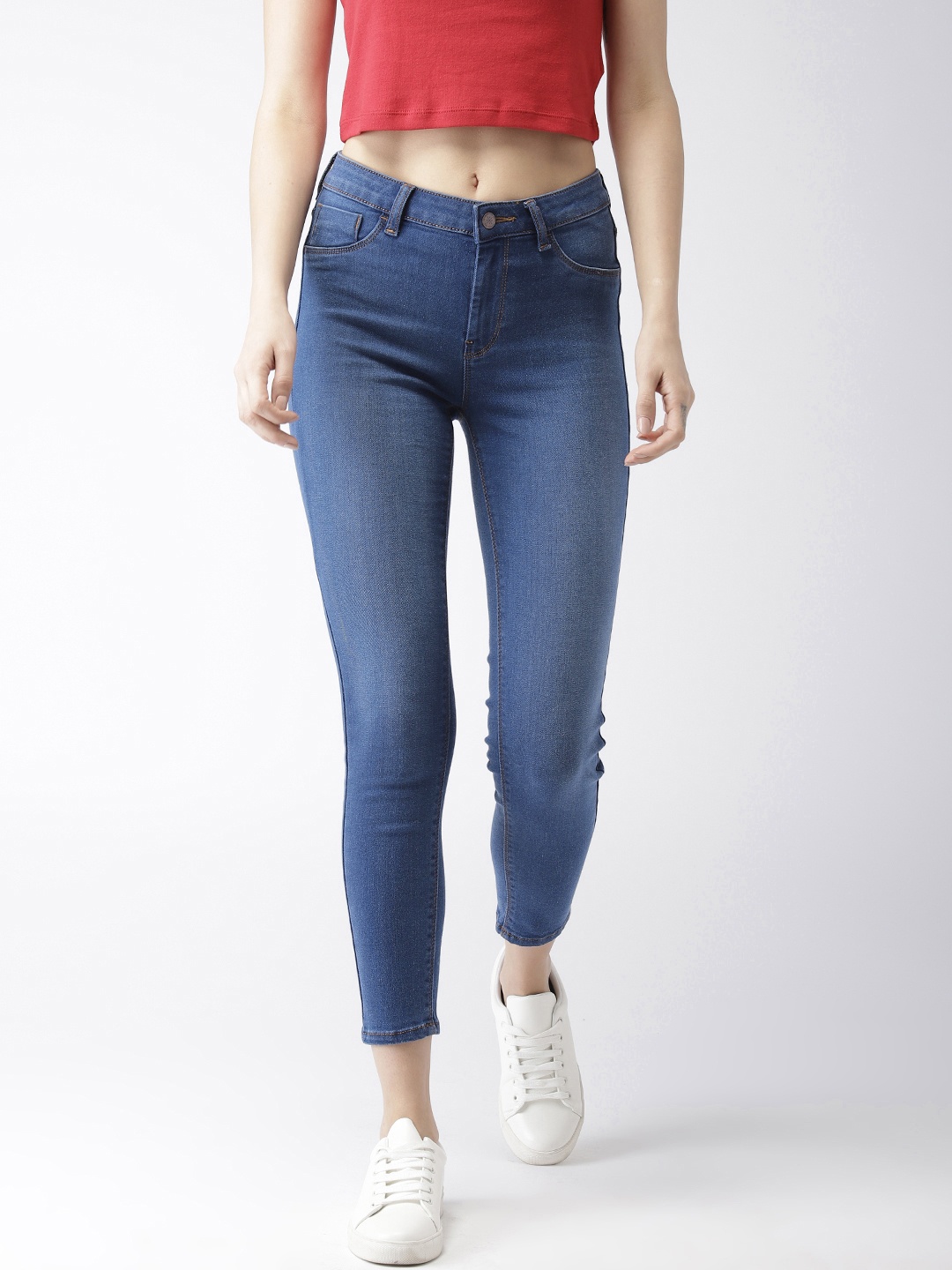 

Flying Machine Women Blue Washed Denim Cropped Jeggings