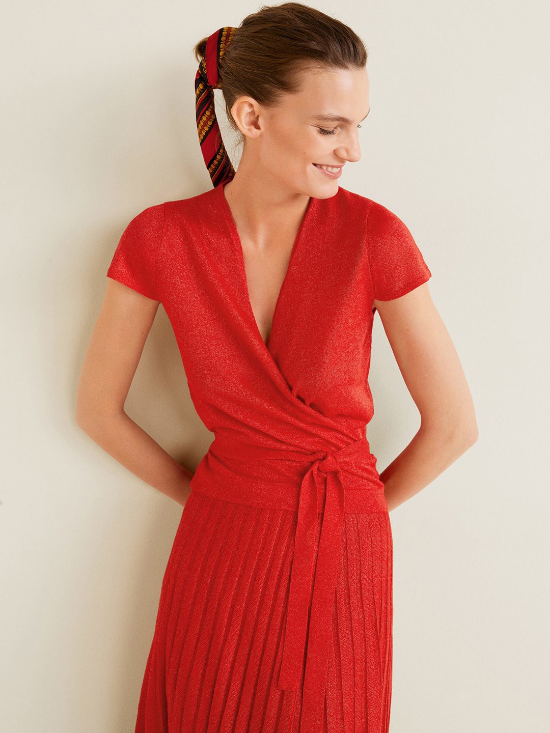 

MANGO Women Red Solid Wrap Top