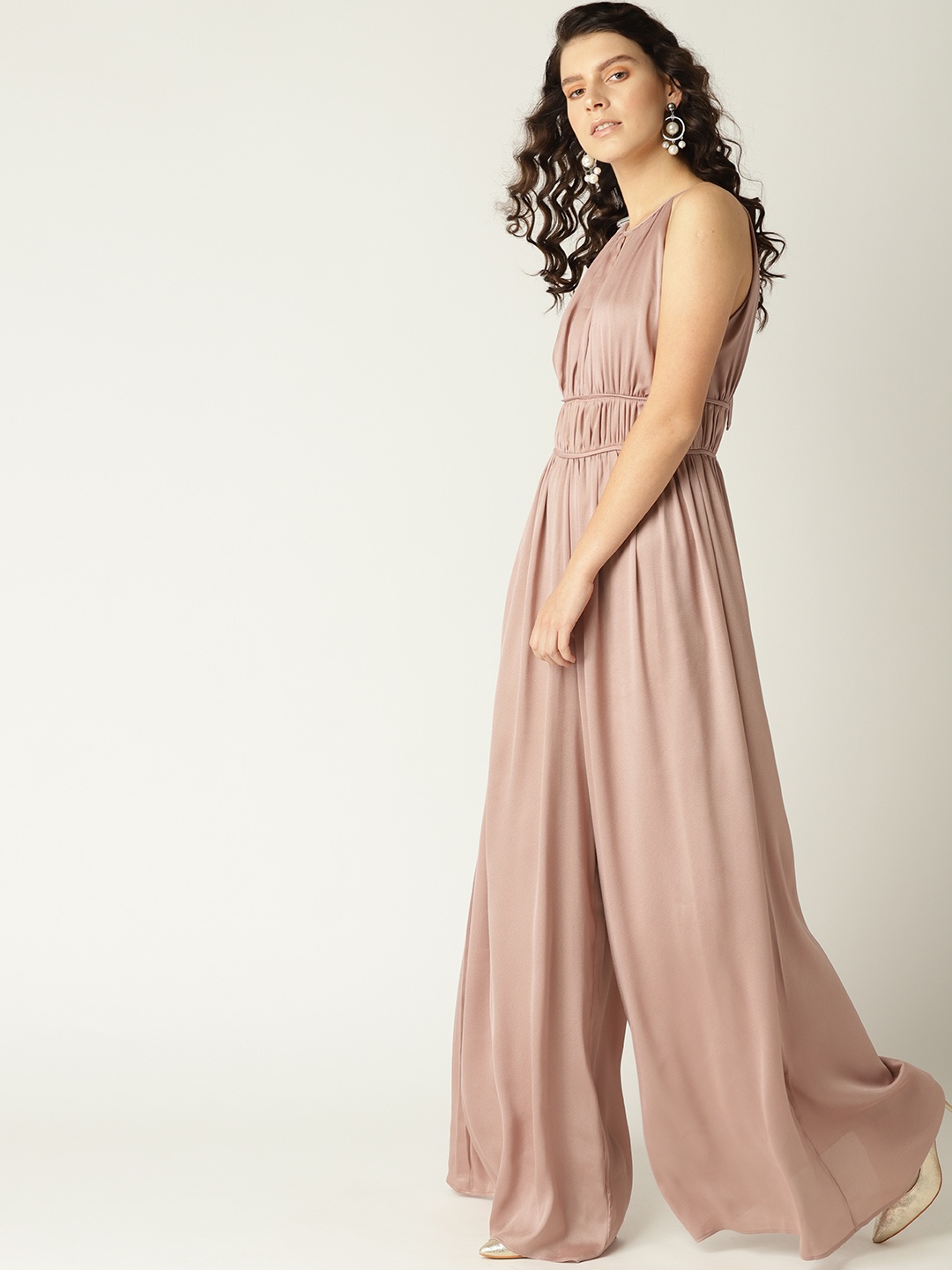 

MANGO Women Dusty Pink Solid Basic Jumpsuit