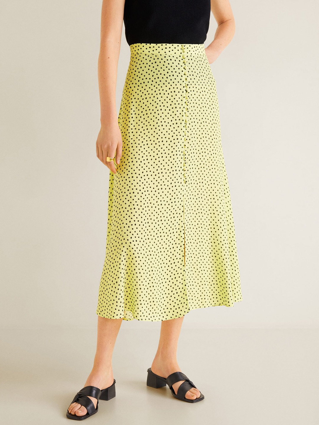 

MANGO Women Green & Black Printed Midi A-Line Skirt