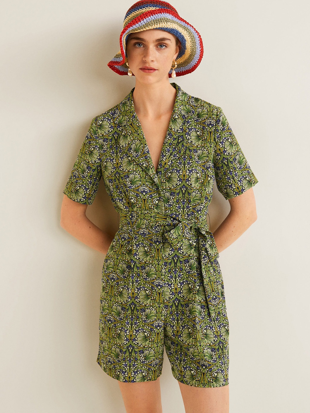 

MANGO Women Green & Blue Printed Playsuit