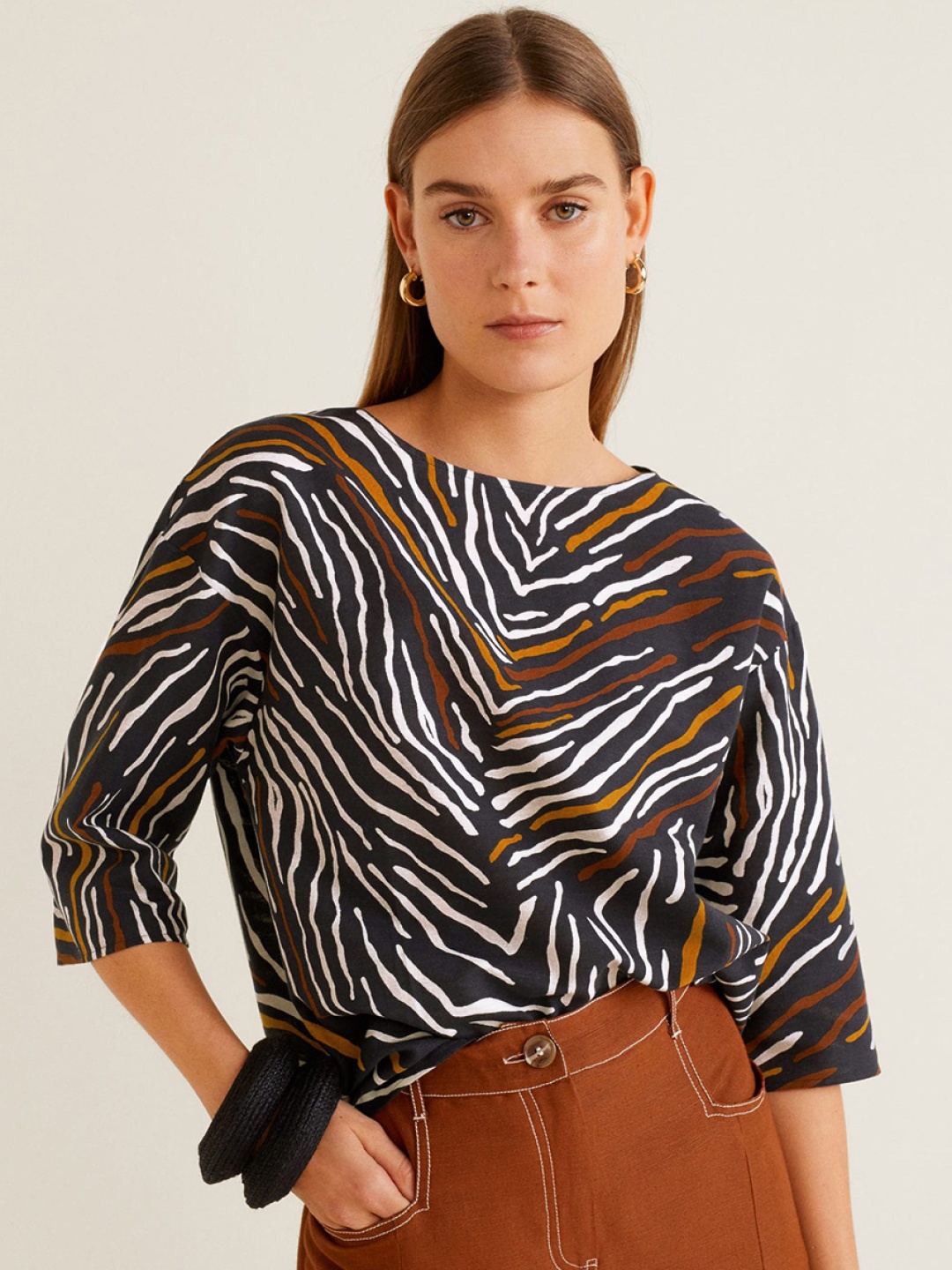 

MANGO Women Black Printed Top