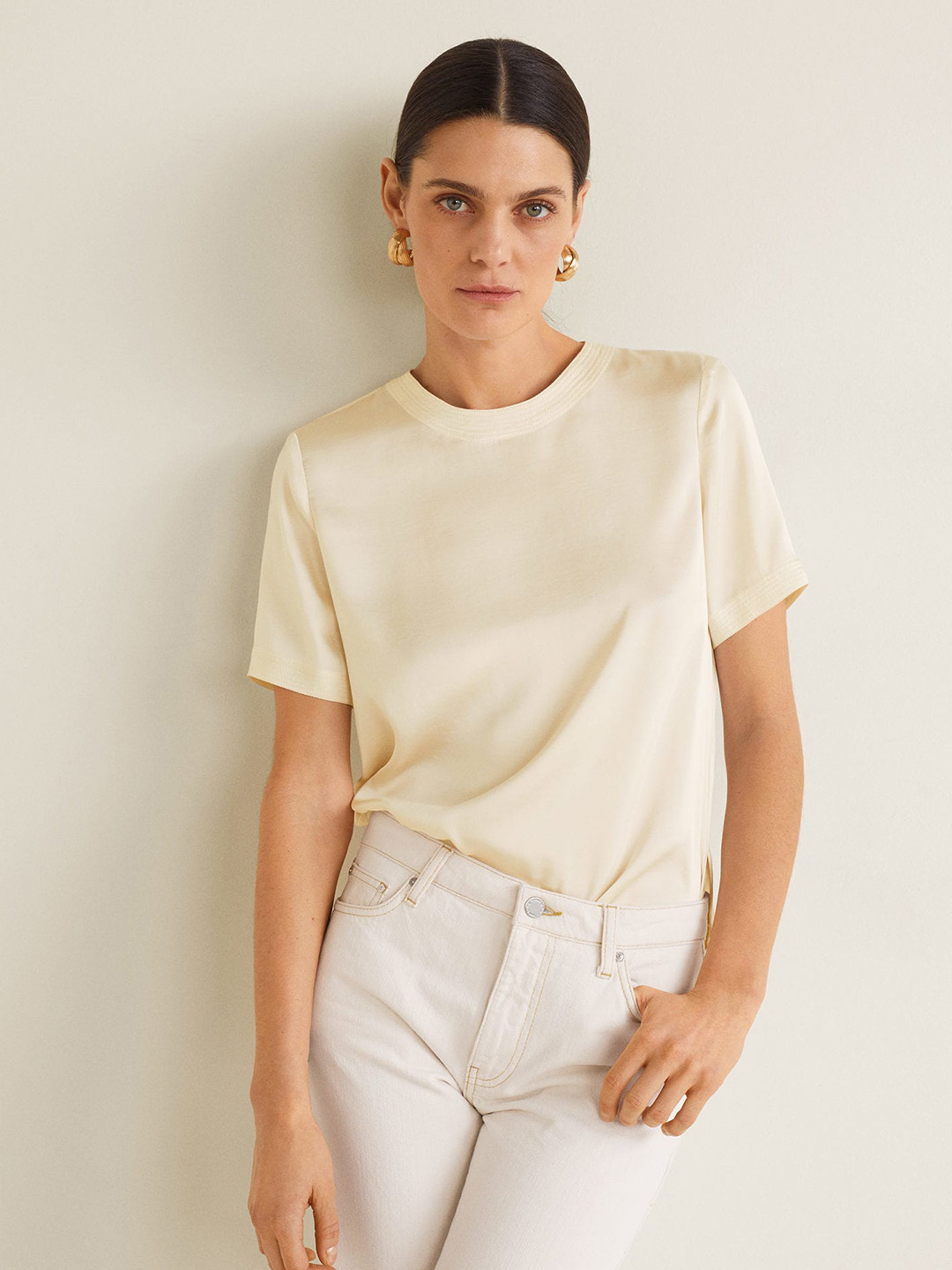 

MANGO Women Off-White Solid Top