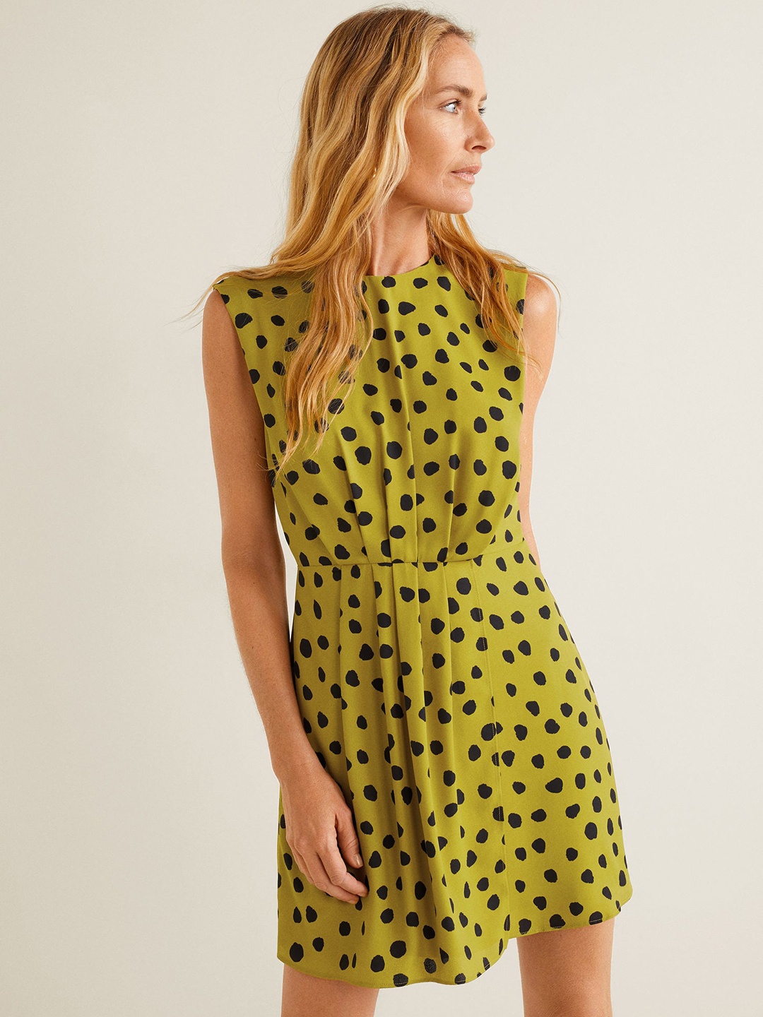 

MANGO Women Olive Green & Black Printed Layered A-Line Dress