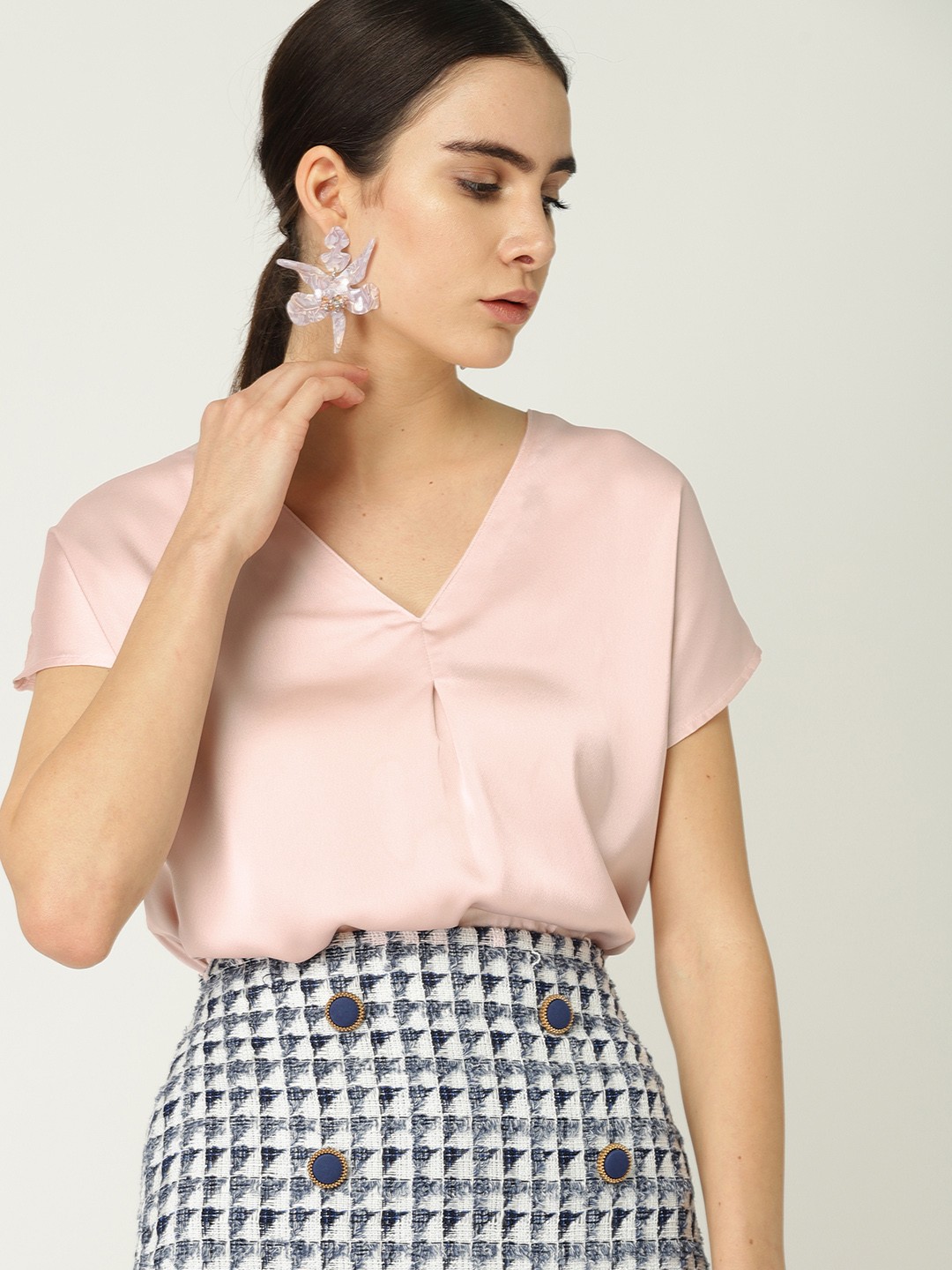 

MANGO Women Peach-Coloured Solid Boxy Top